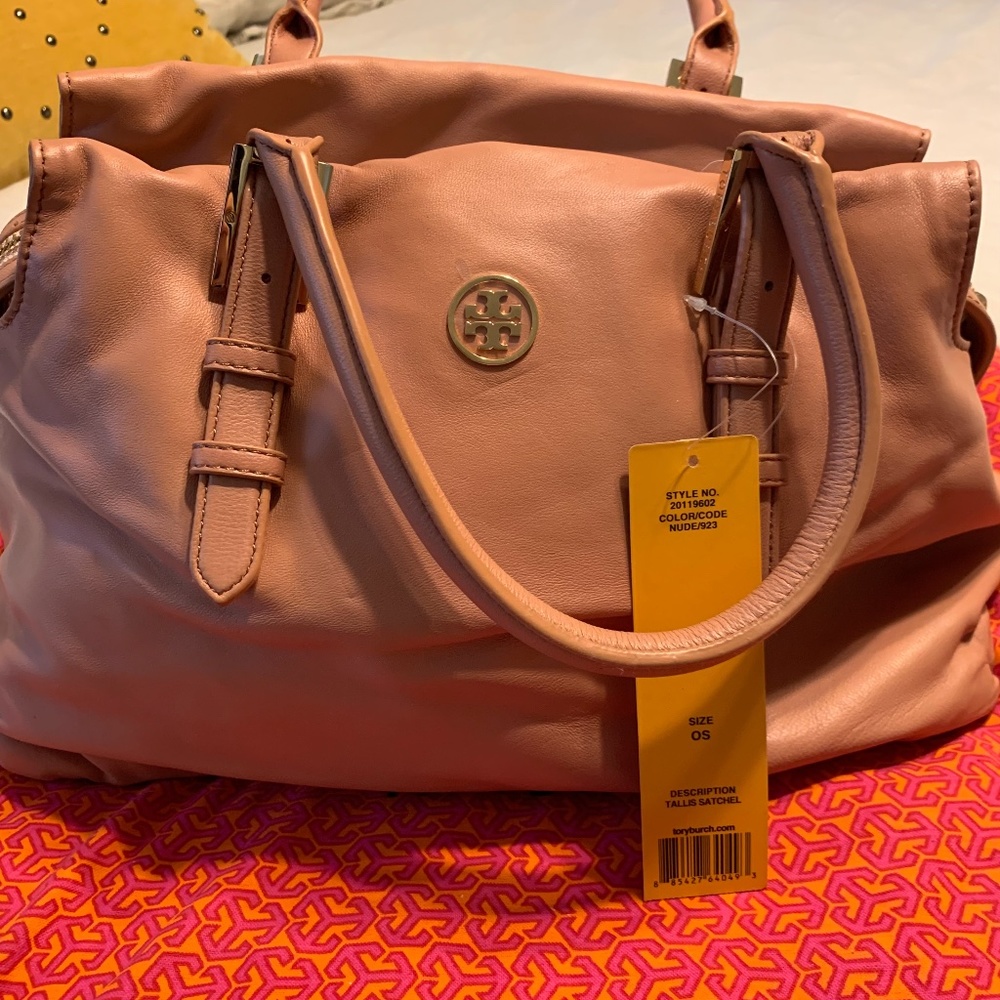 Tory Burch Tallis Soft leather Satchel in peachy/nude with dustbag, tags